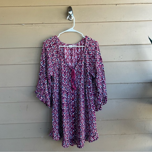 Roxy Dresses & Skirts - Roxy Blackbird pink/maroon print tunic Mini dress - Size M Boho Beach Hippie